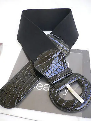Black Hip High Waist Stretch Back Wide Belt Women Size S M