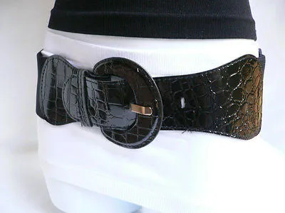 Black Hip High Waist Stretch Back Wide Belt Women Size S M