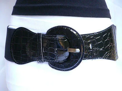 Black Hip High Waist Stretch Back Wide Belt Women Size S M
