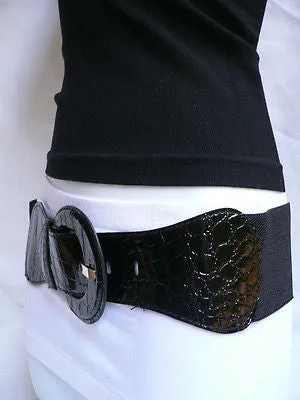 Black Hip High Waist Stretch Back Wide Belt Women Size S M