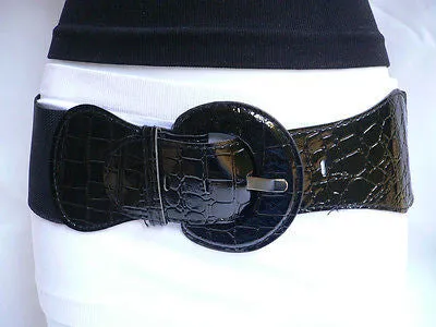 Black Hip High Waist Stretch Back Wide Belt Women Size S M