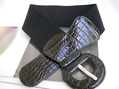 Black Hip High Waist Stretch Back Wide Belt Women Size S M