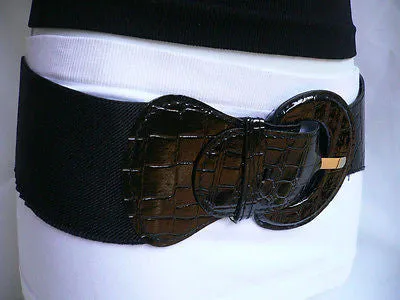 Black Hip High Waist Stretch Back Wide Belt Women Size S M