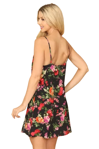 Black Red Spaghetti Strap Floral Mini Dress - Pack of 5