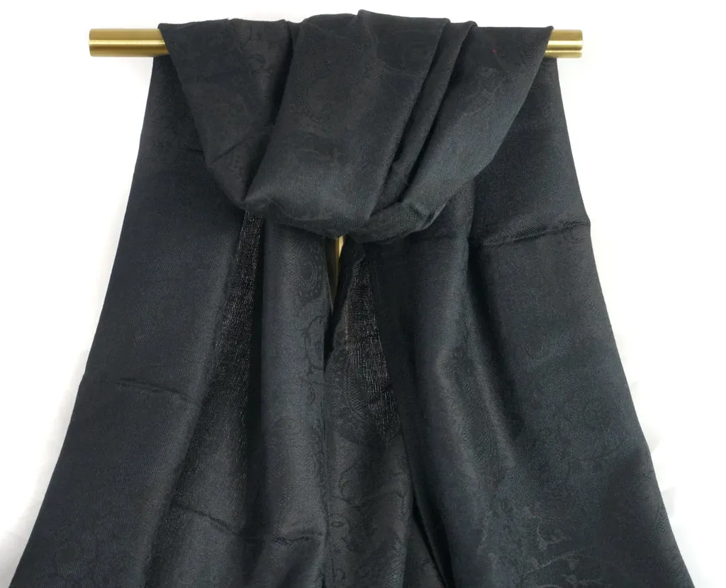 Black Royal Paisley Pashmina Scarf Bohemian Shawl