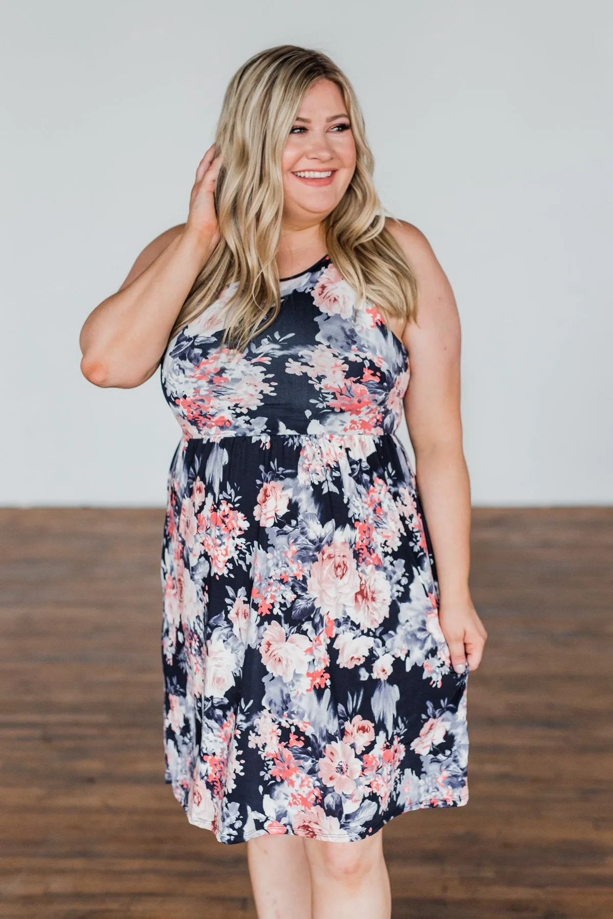 Bloom In The Night Floral Sleeveless Dress- Deep Navy