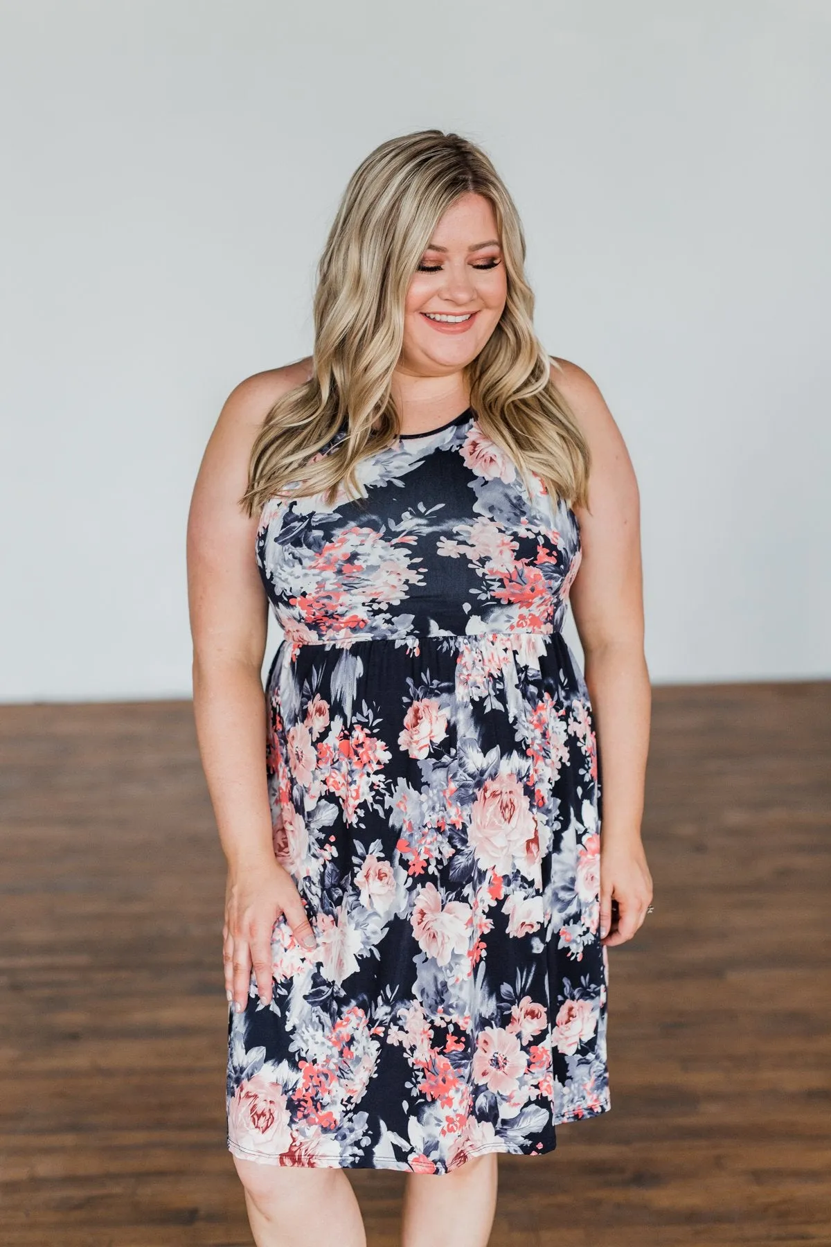 Bloom In The Night Floral Sleeveless Dress- Deep Navy