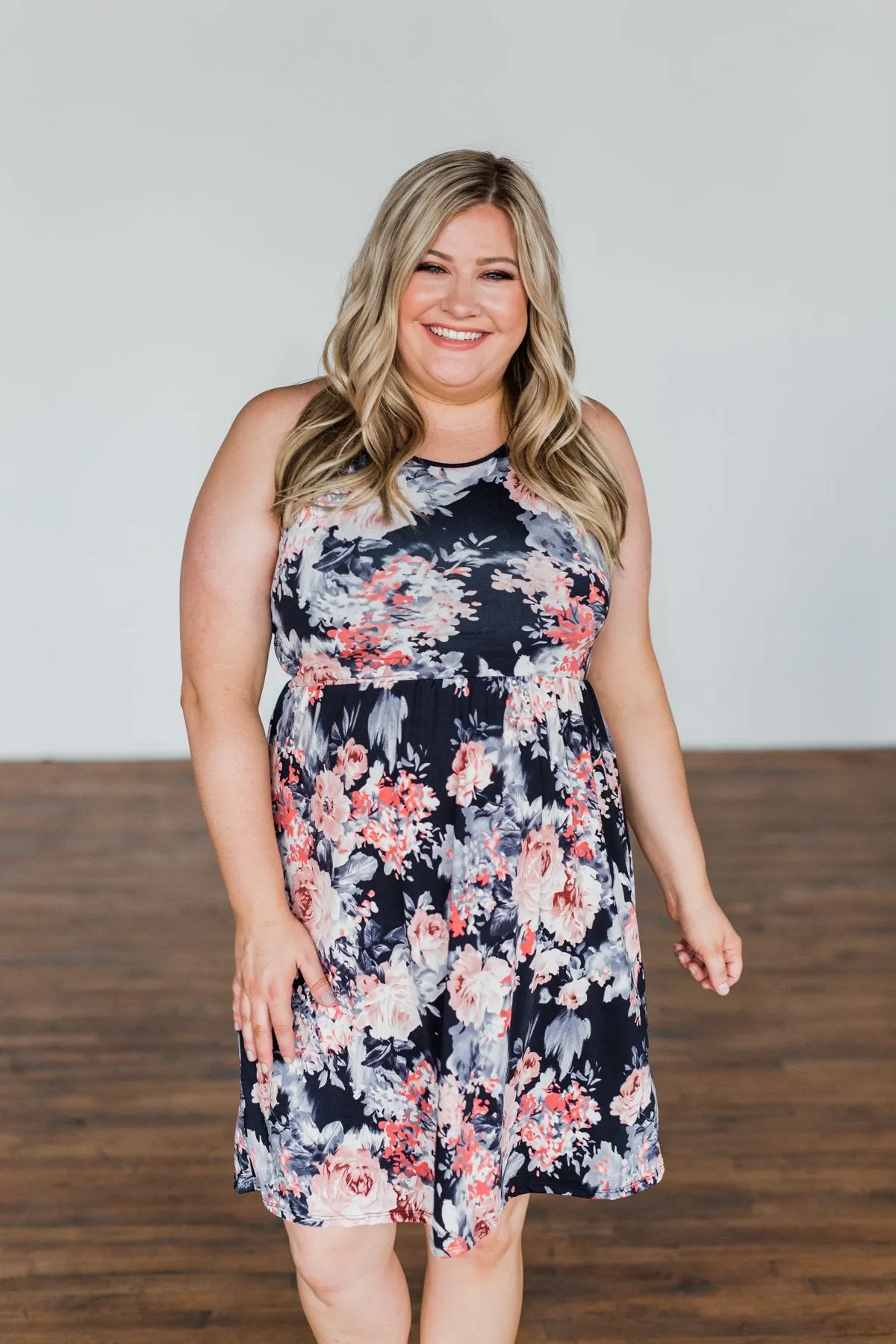 Bloom In The Night Floral Sleeveless Dress- Deep Navy