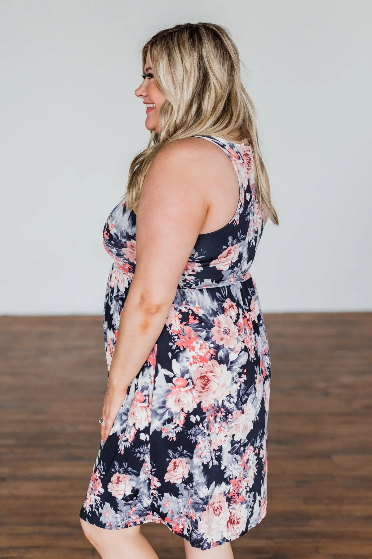 Bloom In The Night Floral Sleeveless Dress- Deep Navy