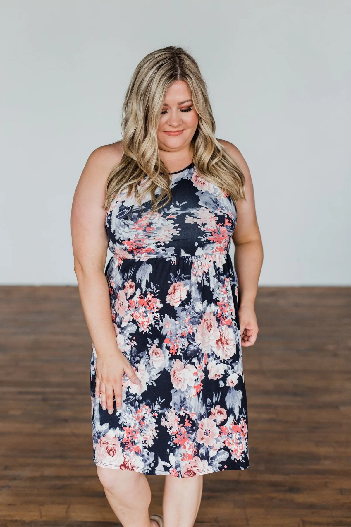 Bloom In The Night Floral Sleeveless Dress- Deep Navy