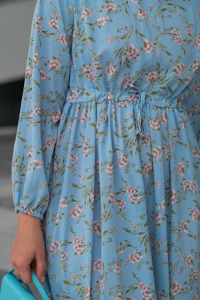 Blossom Blue Floral Maxi Dress with Adjustable Waist