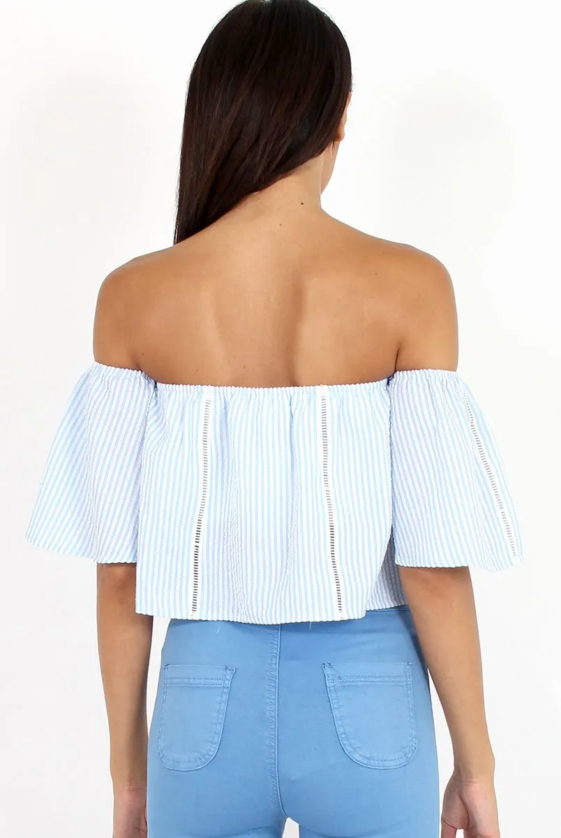 Blue & White stripe Bardot Crop Top - Jennifer
