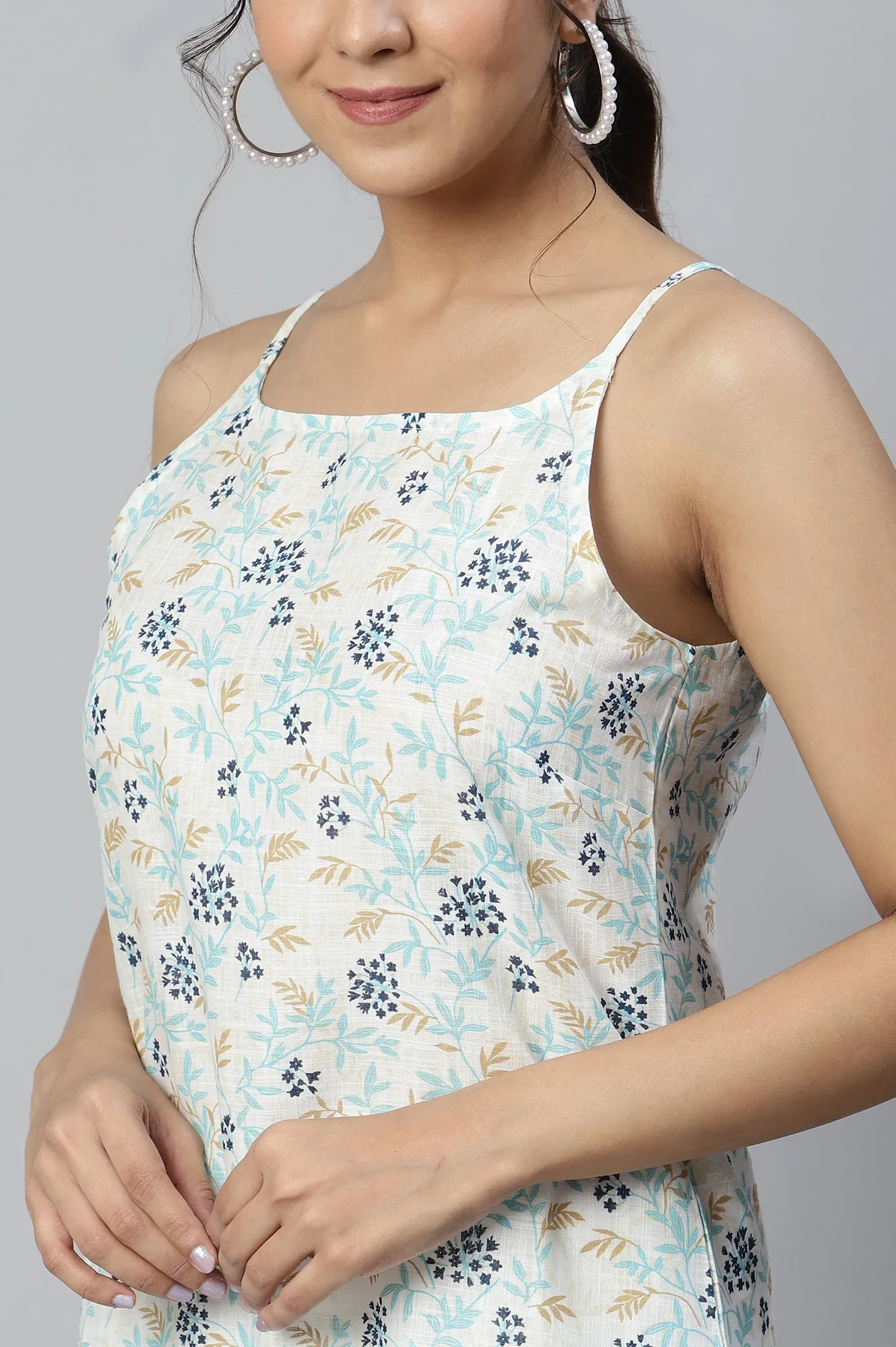 Blue Flared Gilet With Noodle Strap Kurta