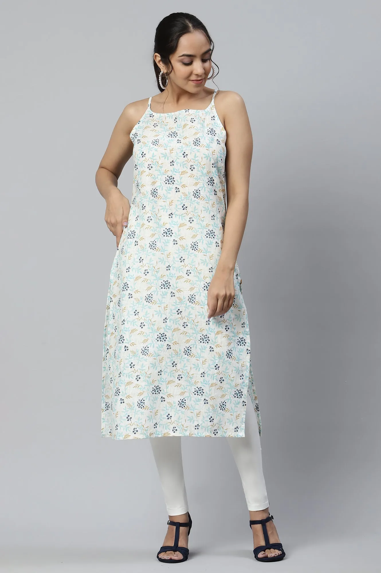 Blue Flared Gilet With Noodle Strap Kurta