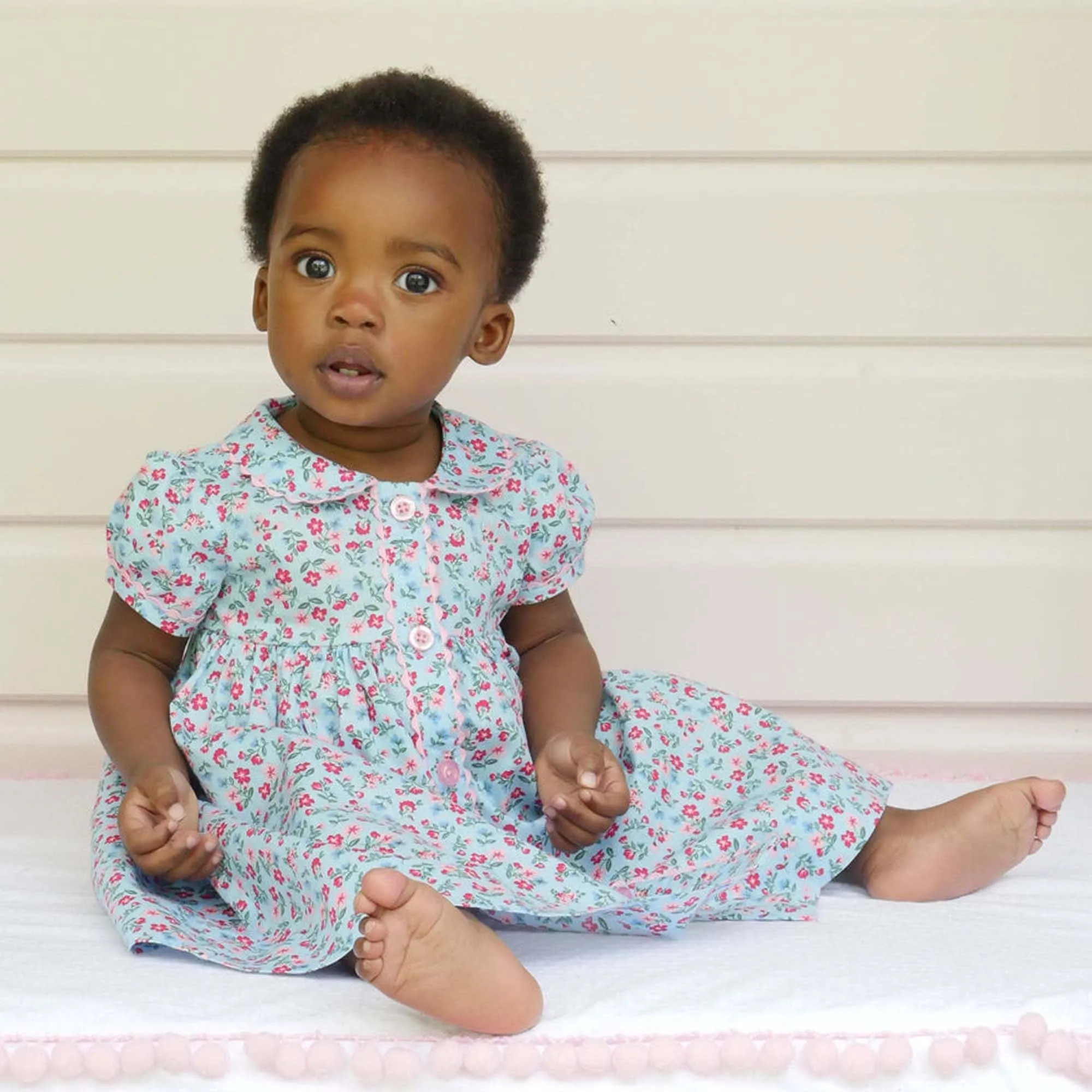 Blue Floral Button-front Dress & Bloomers
