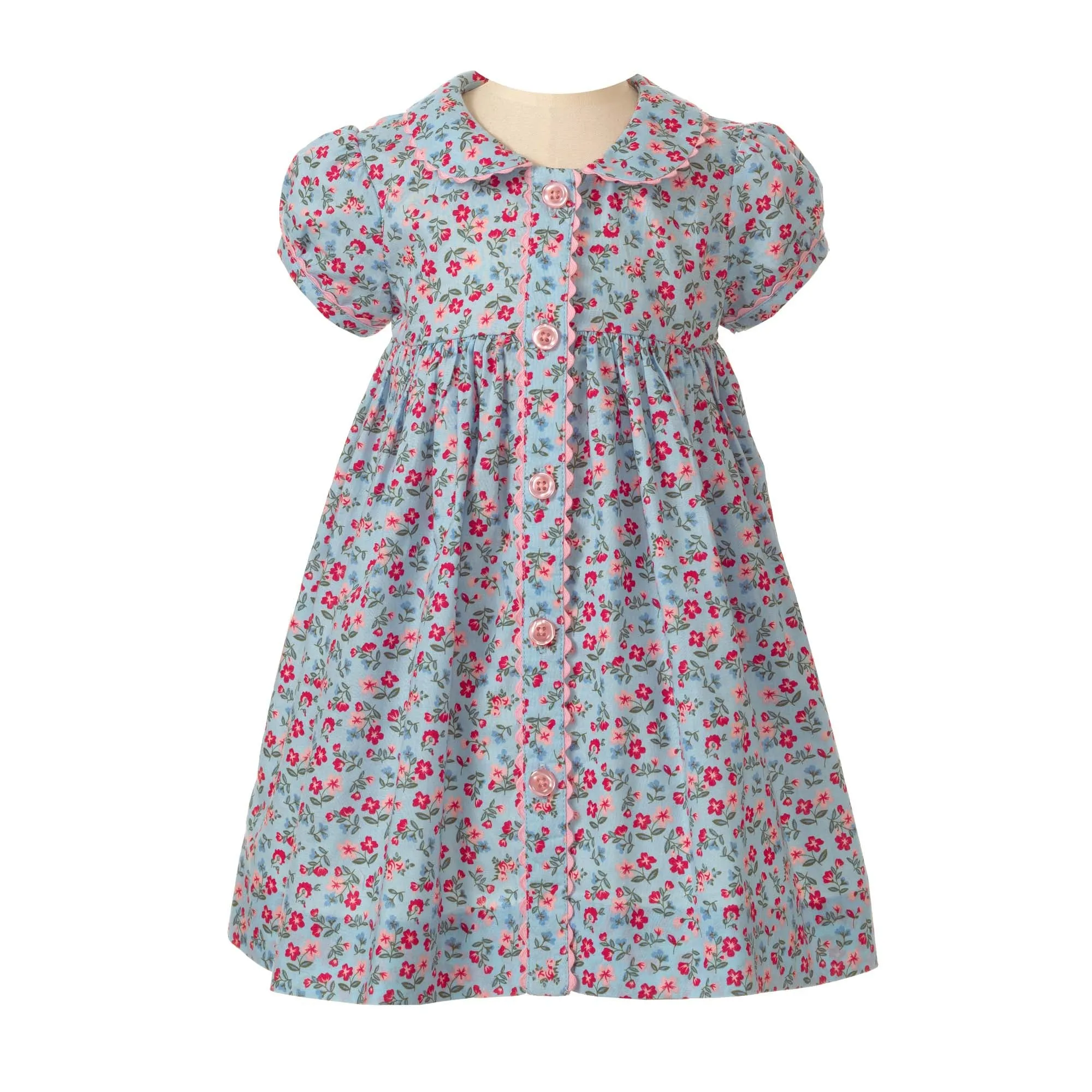 Blue Floral Button-front Dress & Bloomers