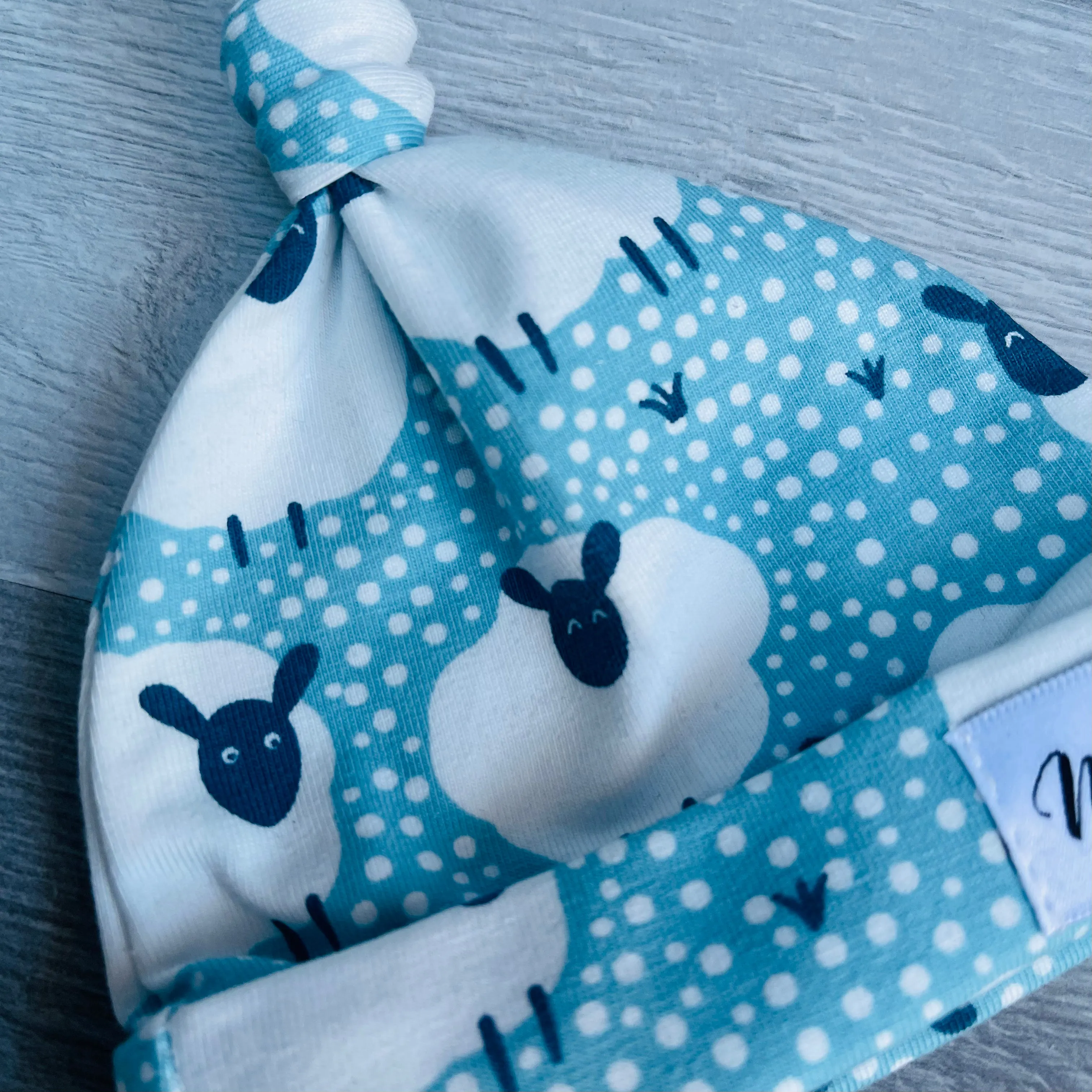 Blue Sheep Knot Top Baby Hat