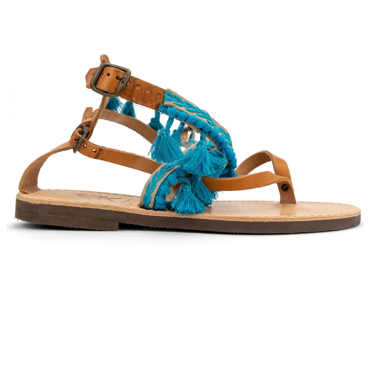 Boho, Sea Shell in Light Blue , Handmade leather Sandals