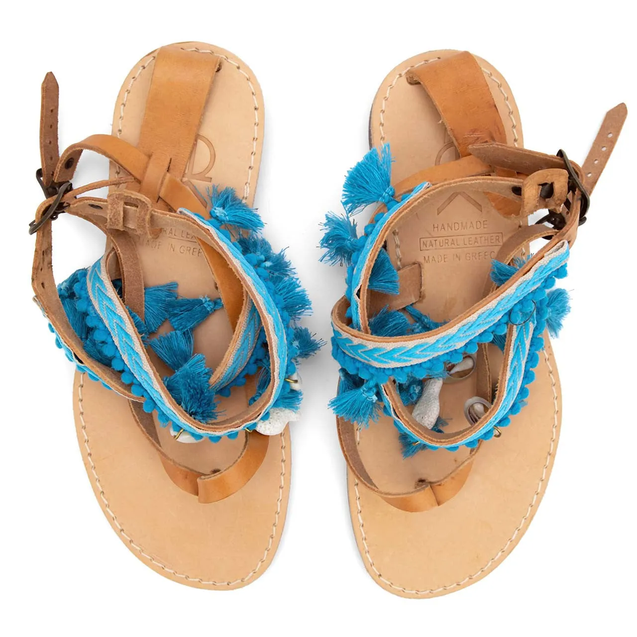 Boho, Sea Shell in Light Blue , Handmade leather Sandals
