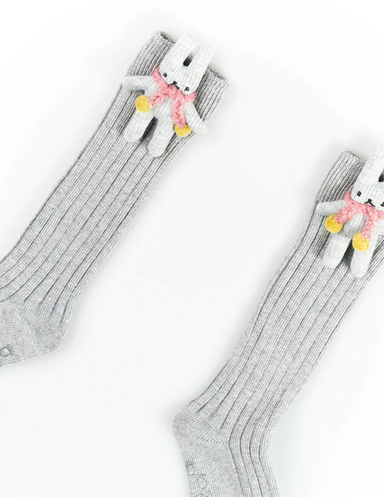 Bunny Scarf Knee Socks Grey