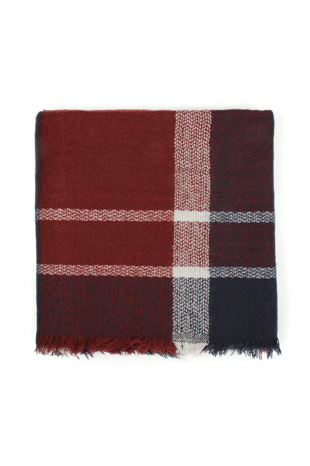 BURGUNDY BLACK BLANKET FRINGED SCARF