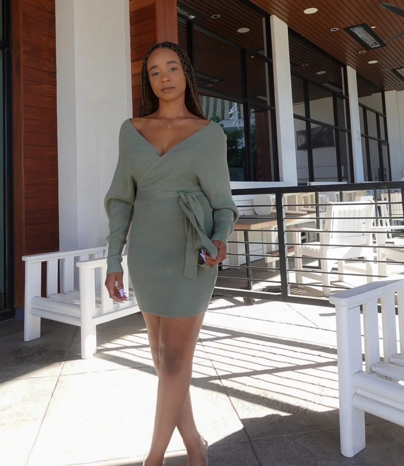 Business Casual Sweater Dress(Green)