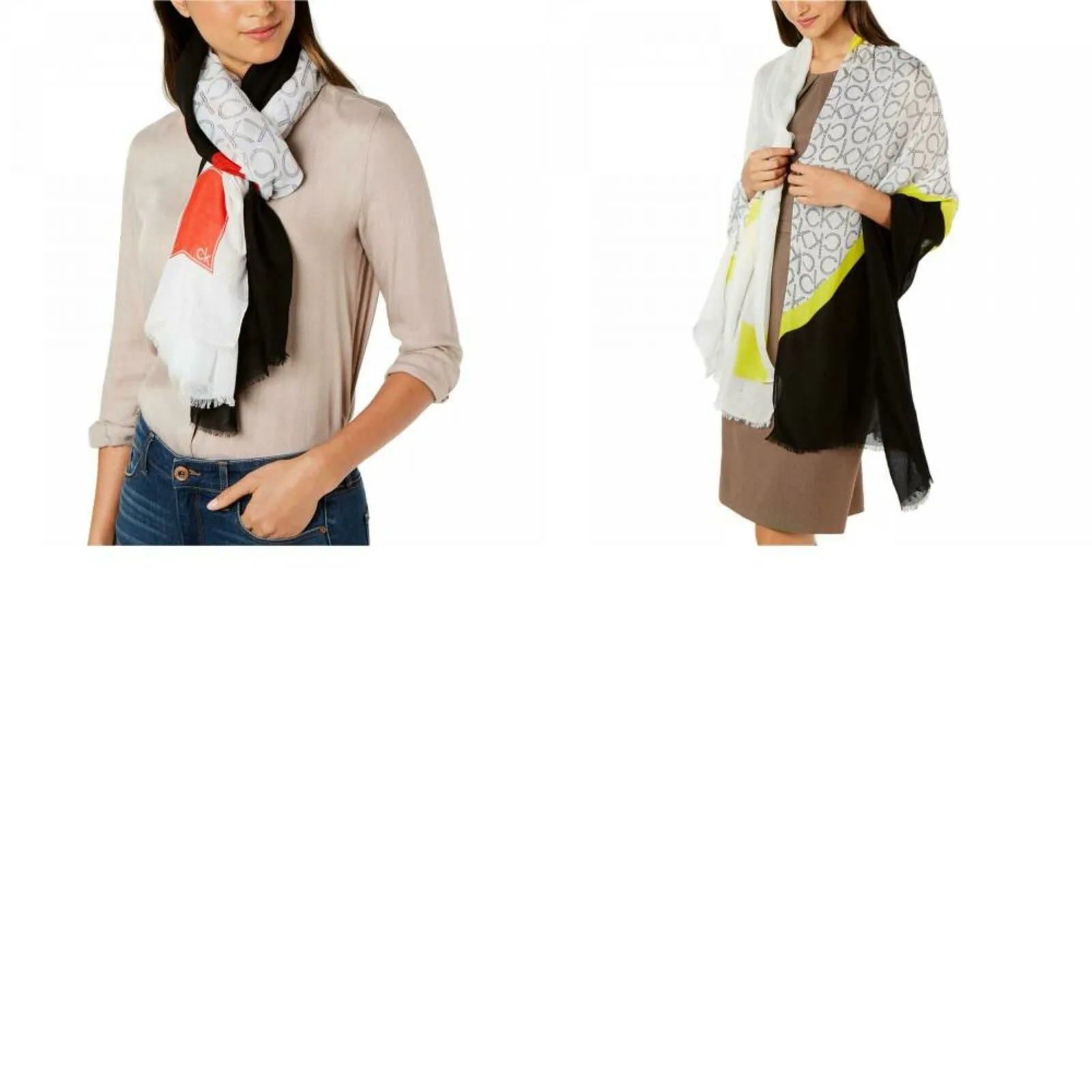 Calvin Klein Women's Spliced Colorblocked Rectangle Logo Scarf