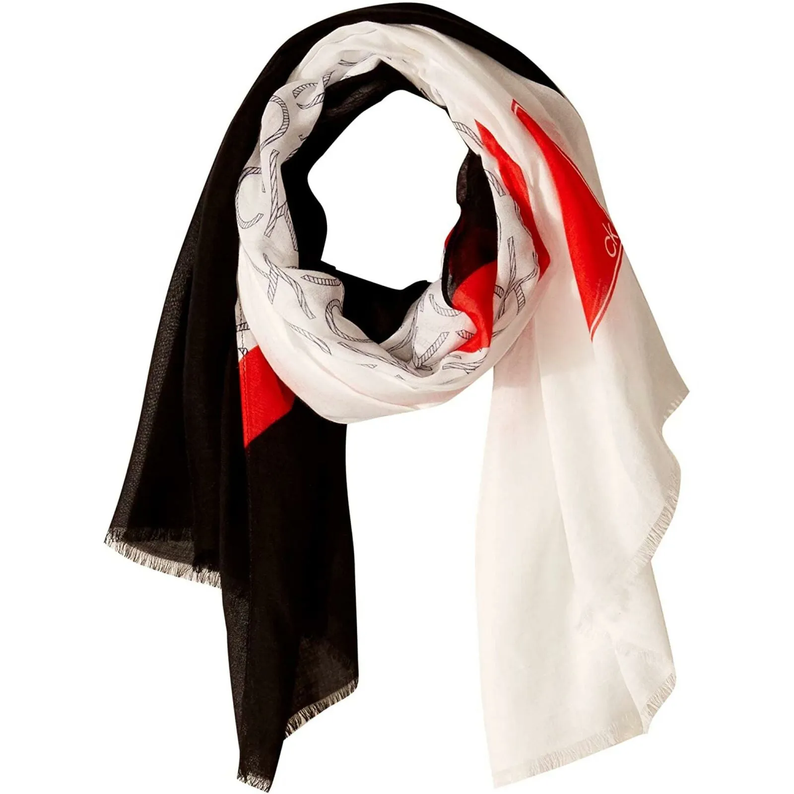 Calvin Klein Women's Spliced Colorblocked Rectangle Logo Scarf
