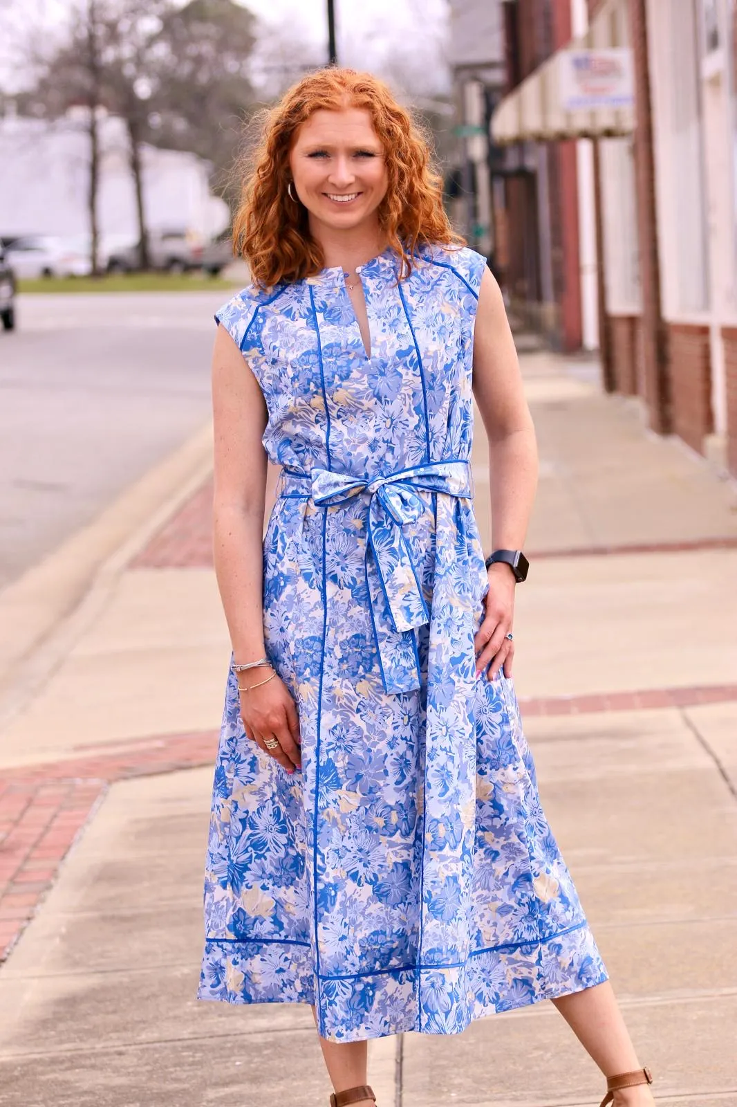 CAP SLEEVE FLORAL MIDI DRESS