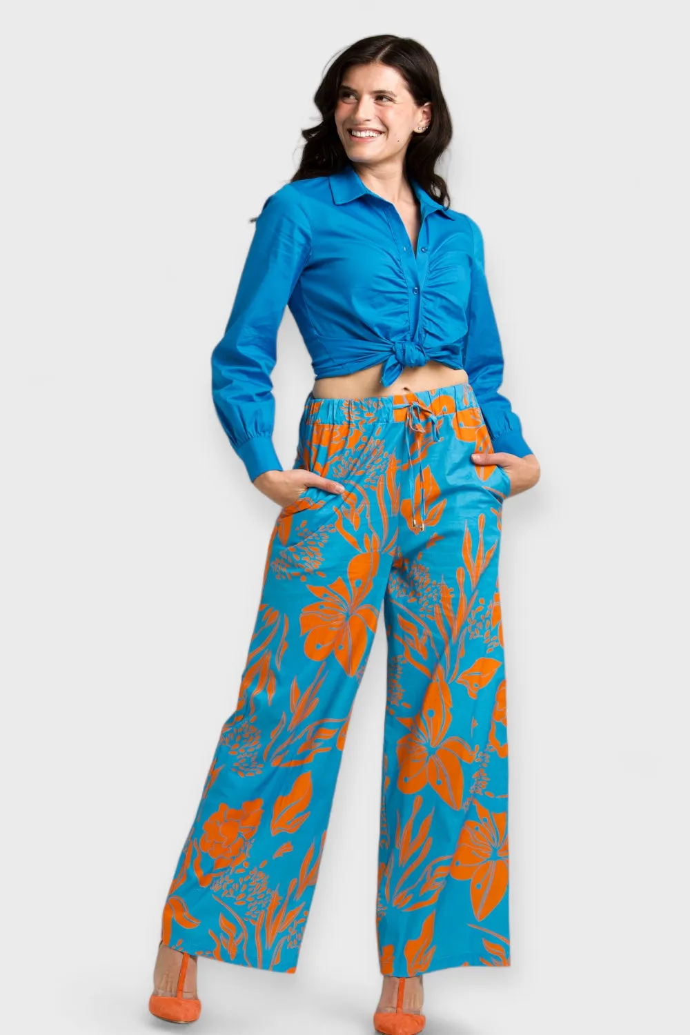 Capri Blue Button Up Blouse