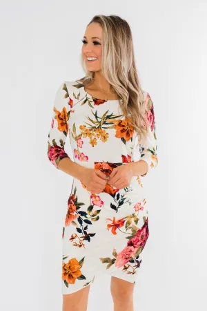 Captivating In Floral Dress- Cream