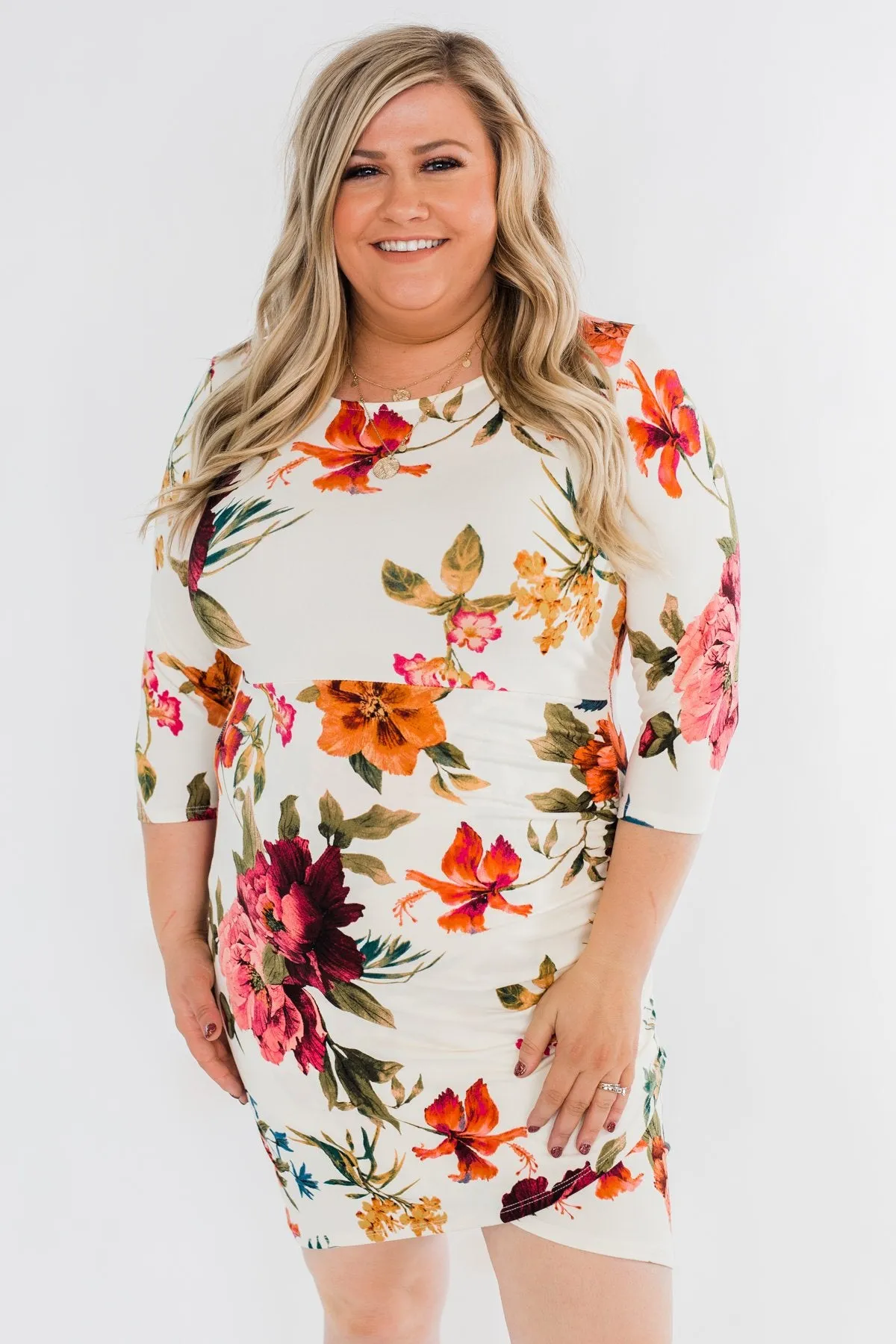 Captivating In Floral Dress- Cream