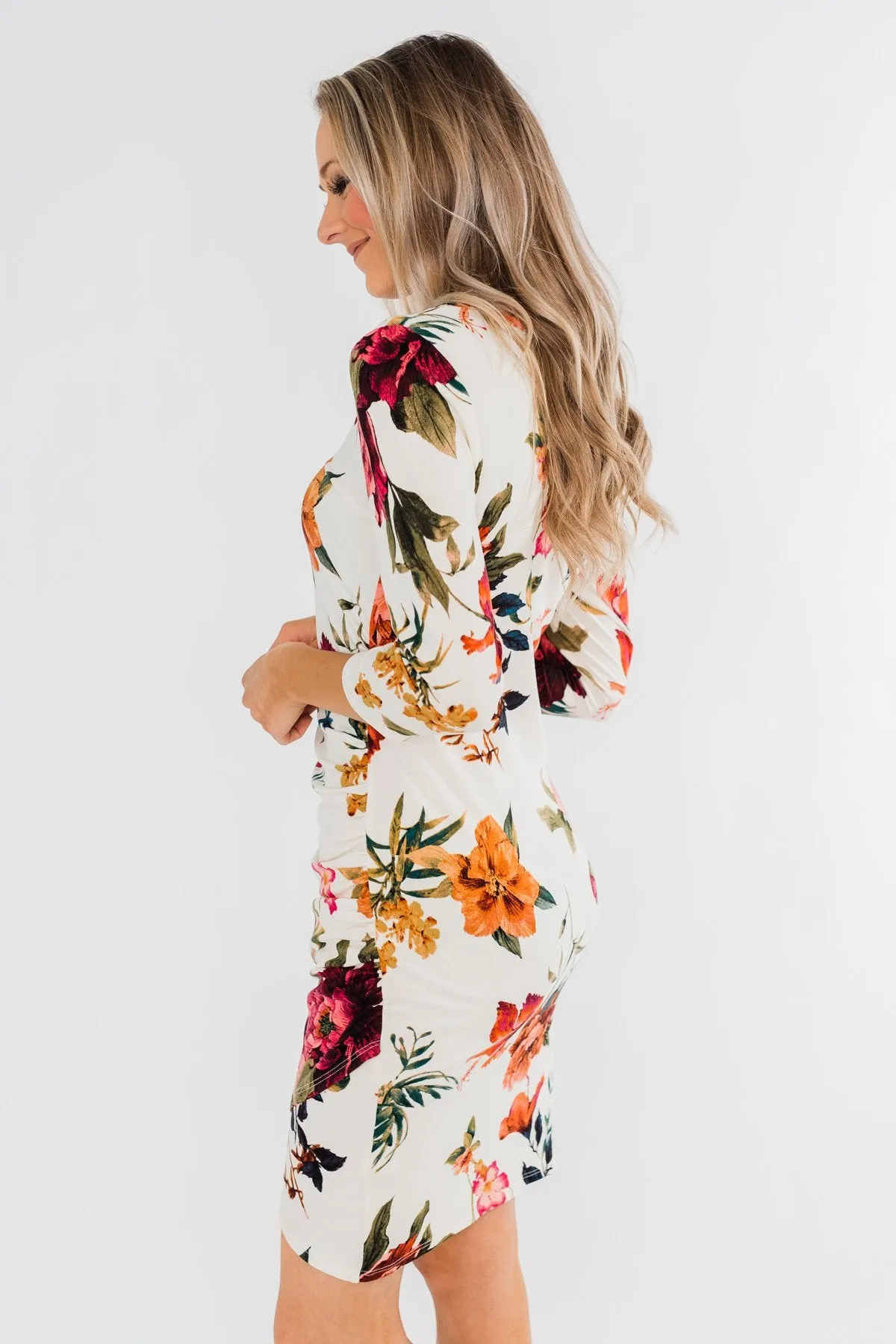Captivating In Floral Dress- Cream