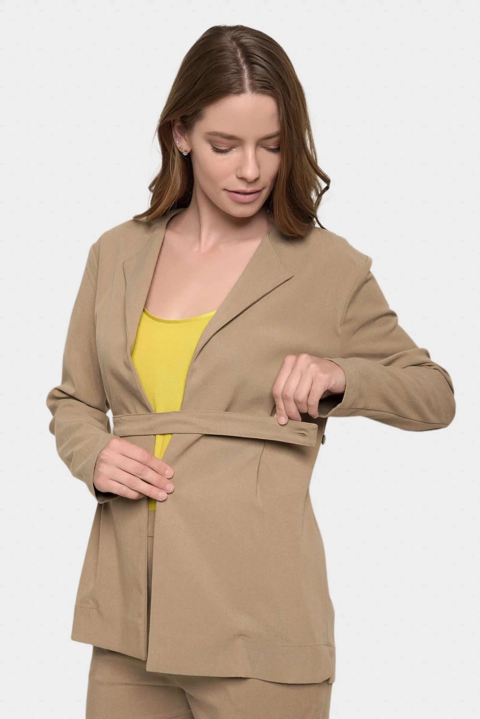 Carmella Tan Belted Blazer