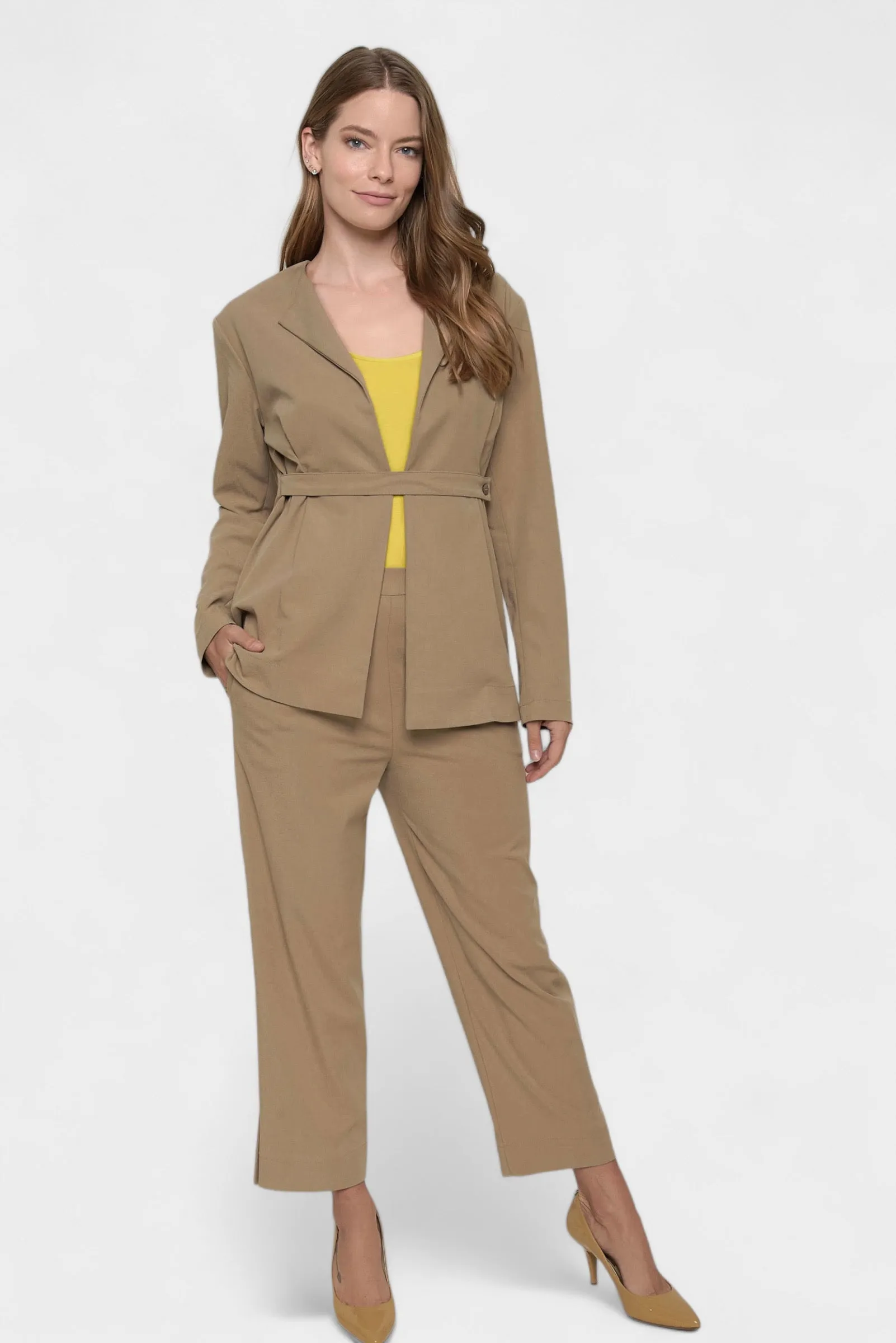 Carmella Tan Belted Blazer