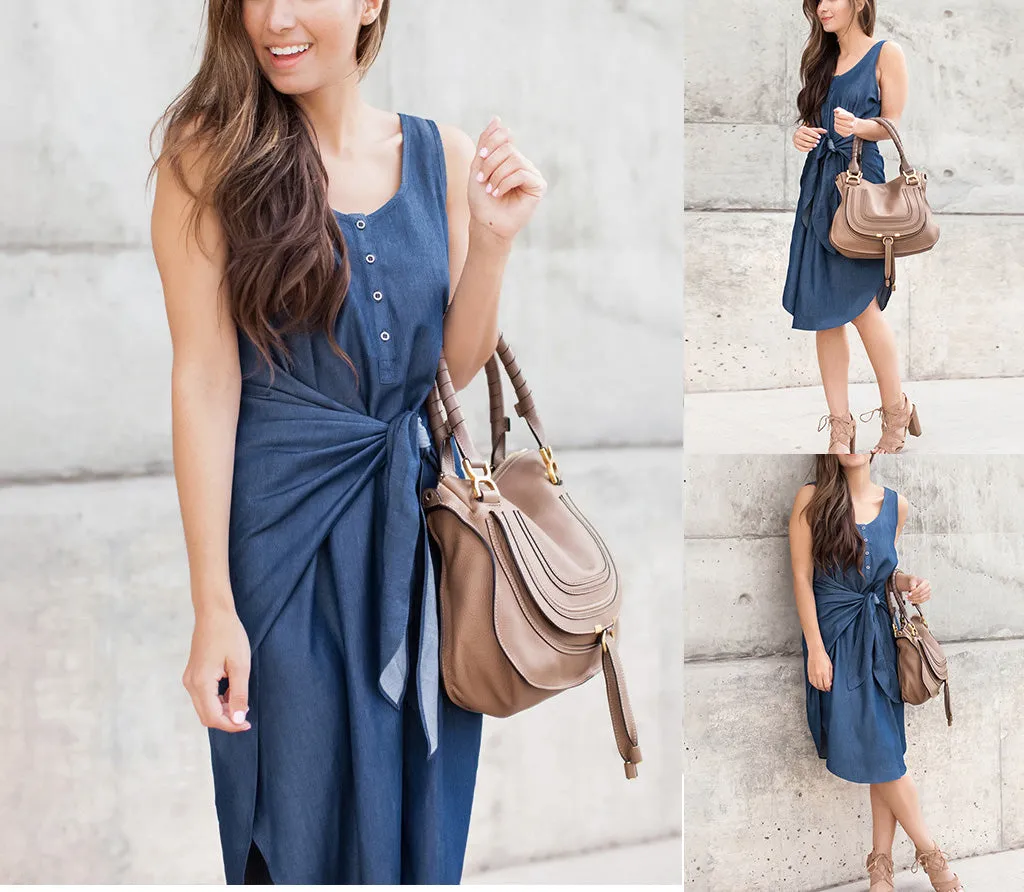 Casual Belt Vest Irregular Skirt Denim Dress