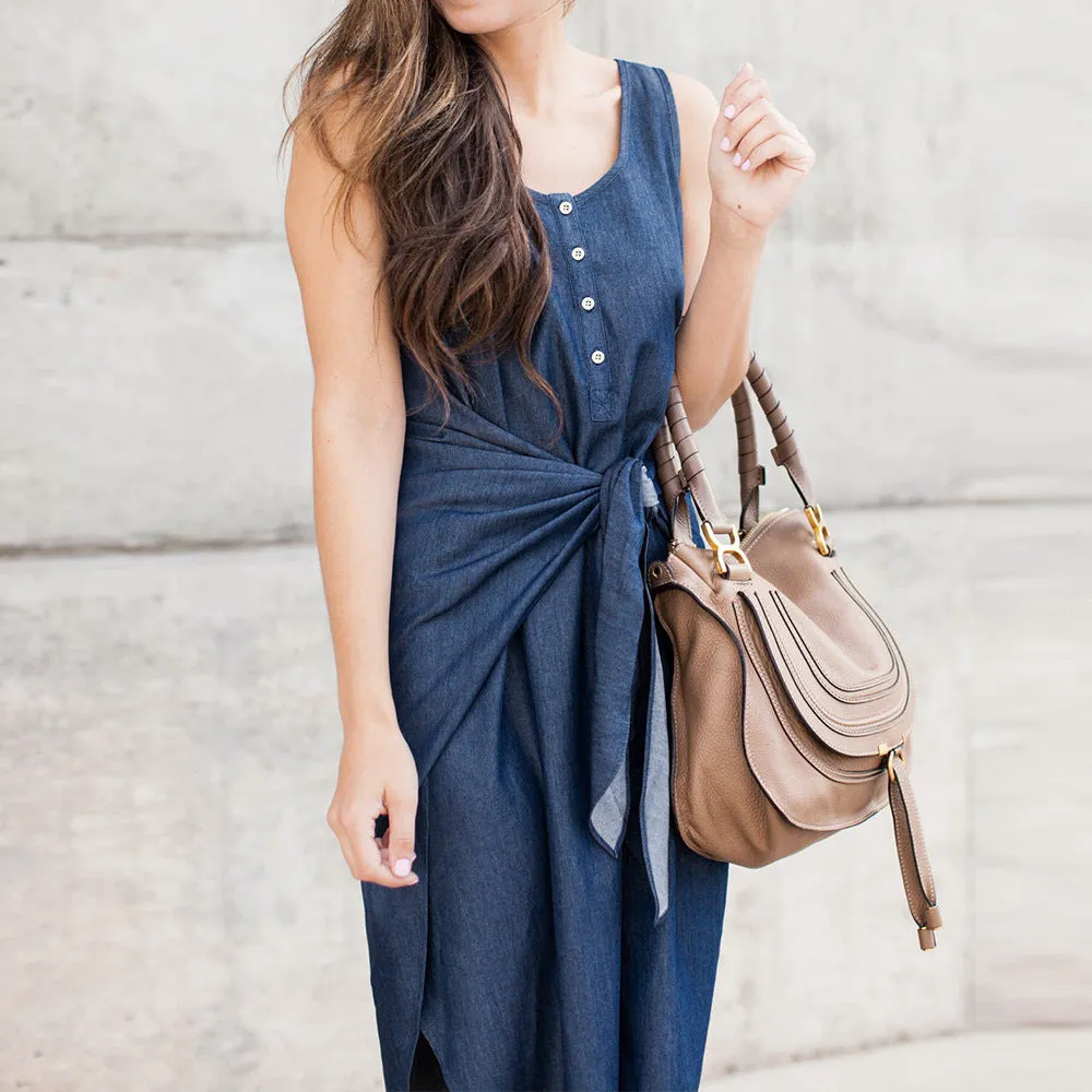 Casual Belt Vest Irregular Skirt Denim Dress