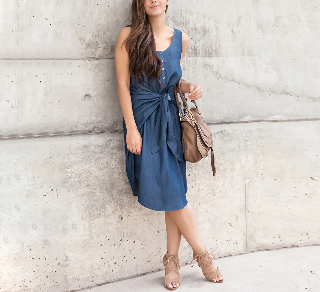 Casual Belt Vest Irregular Skirt Denim Dress