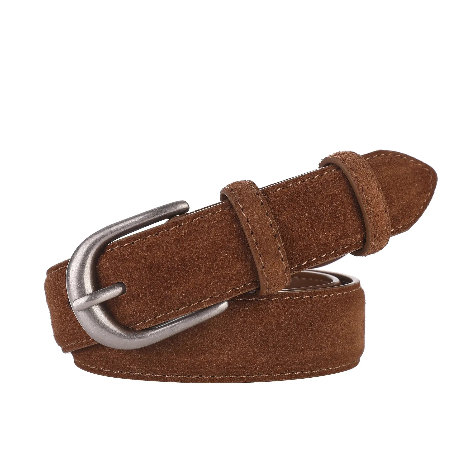 Casual Genuine Leather Belt – Suede Cowhide, Wide Elegant Design, Silver Buckle Waistband for Dresses and Jeans, Girdle for Women