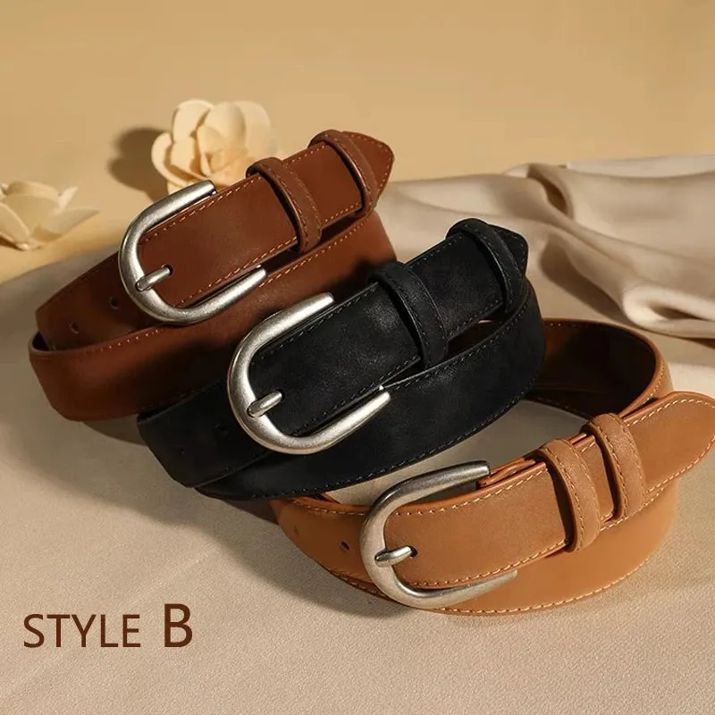 Casual Genuine Leather Belt – Suede Cowhide, Wide Elegant Design, Silver Buckle Waistband for Dresses and Jeans, Girdle for Women