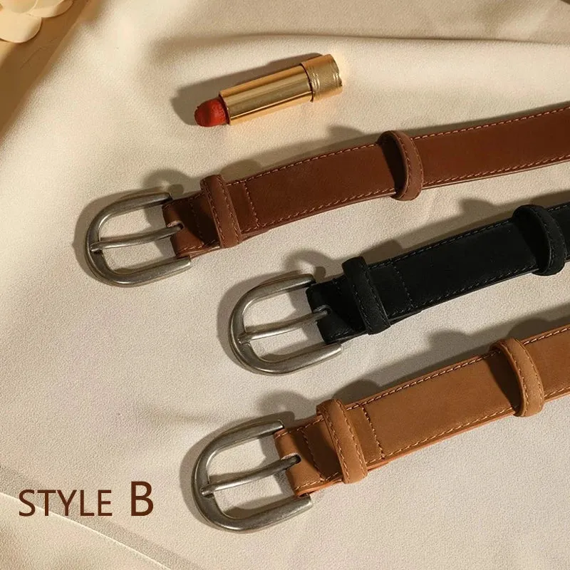 Casual Genuine Leather Belt – Suede Cowhide, Wide Elegant Design, Silver Buckle Waistband for Dresses and Jeans, Girdle for Women