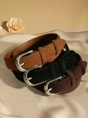 Casual Genuine Leather Belt – Suede Cowhide, Wide Elegant Design, Silver Buckle Waistband for Dresses and Jeans, Girdle for Women