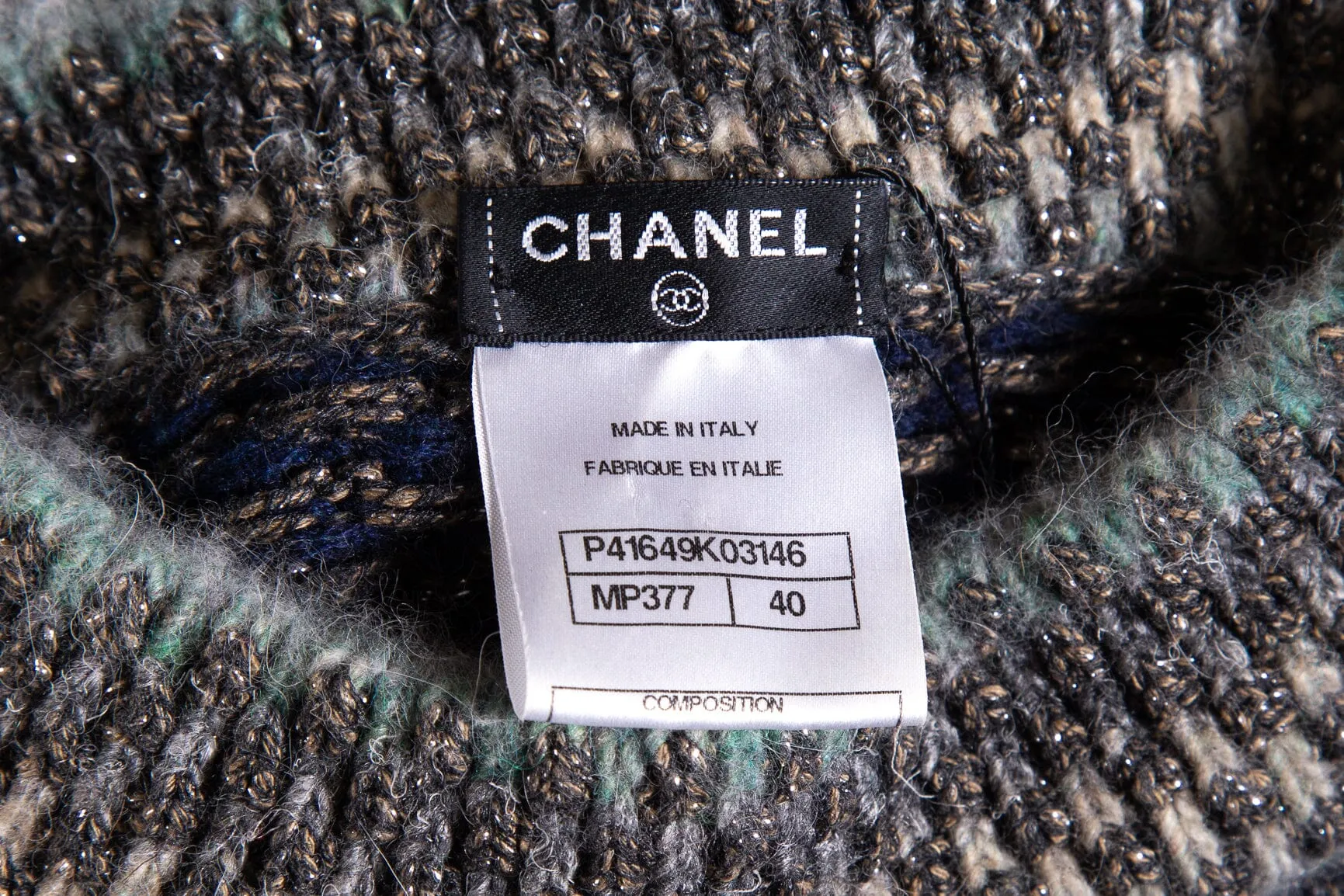 Chanel Multicolor Knit Fit and Flare Shimmer Long Sleeve Dress SZ 40