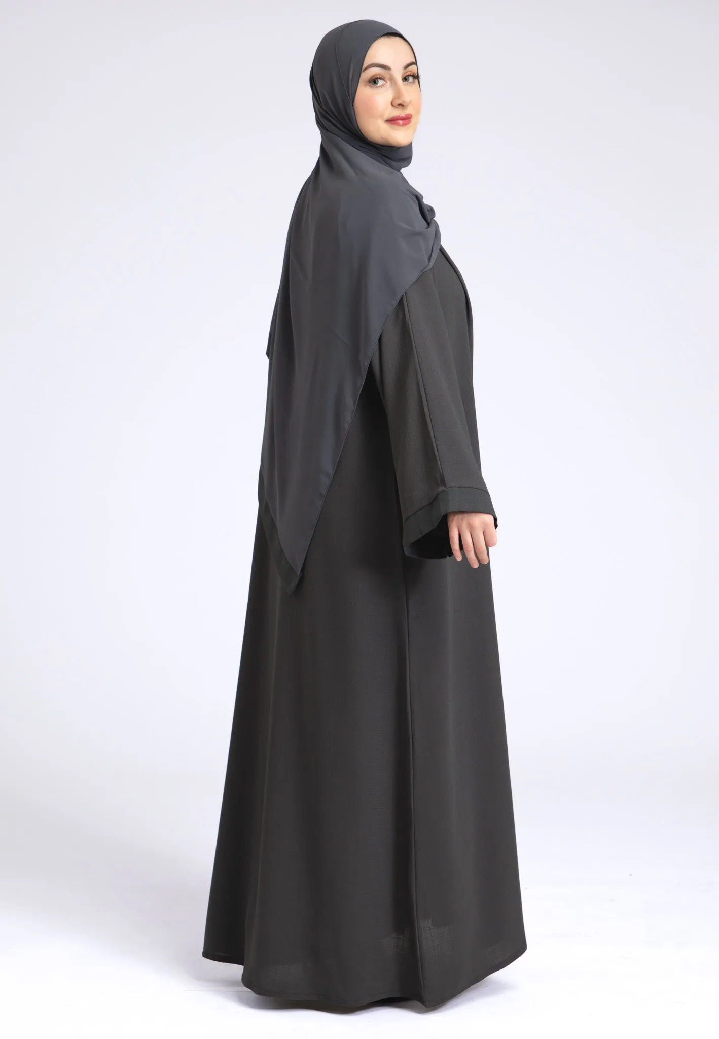 Charcoal Grey Linen Open Abaya