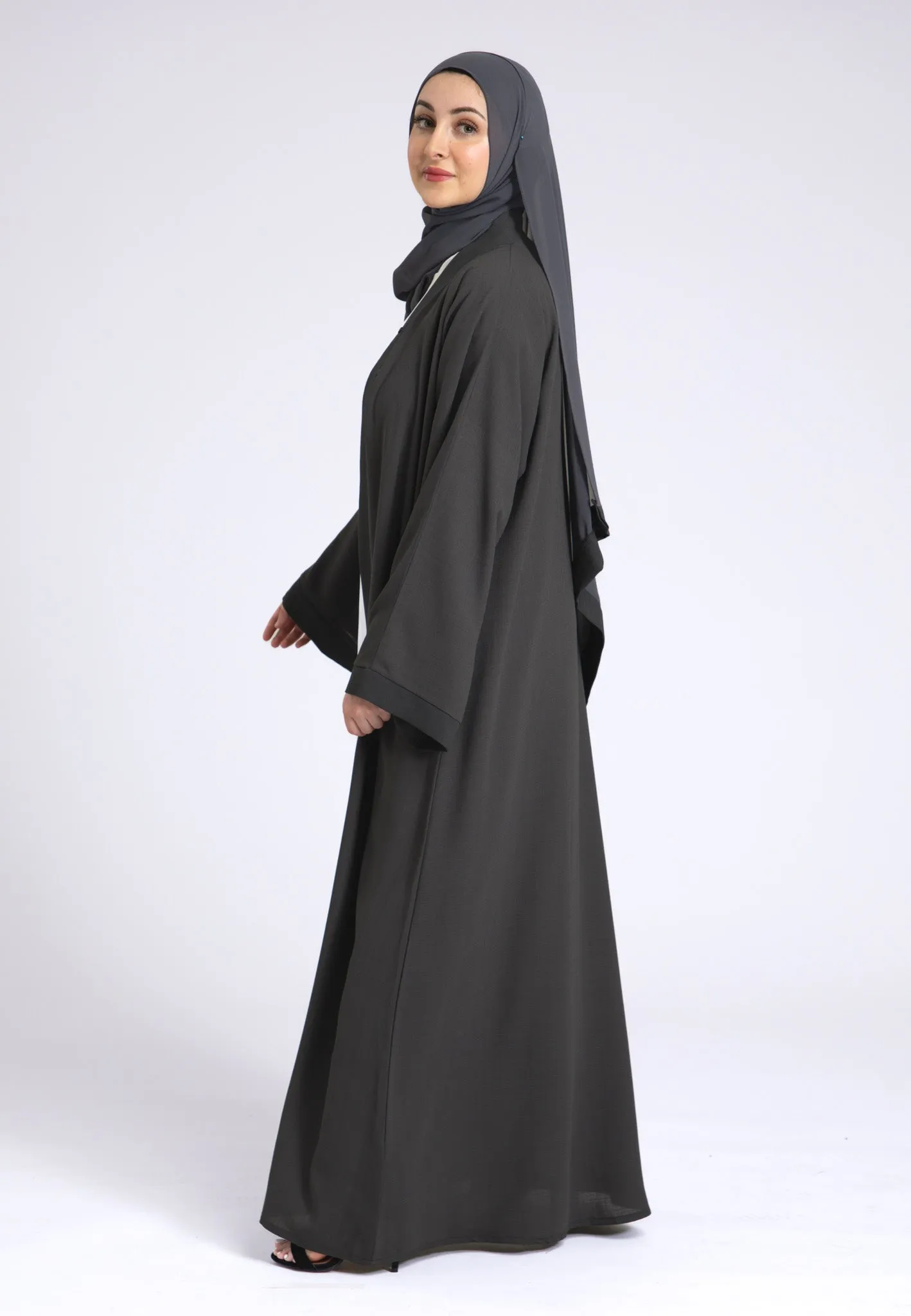 Charcoal Grey Linen Open Abaya