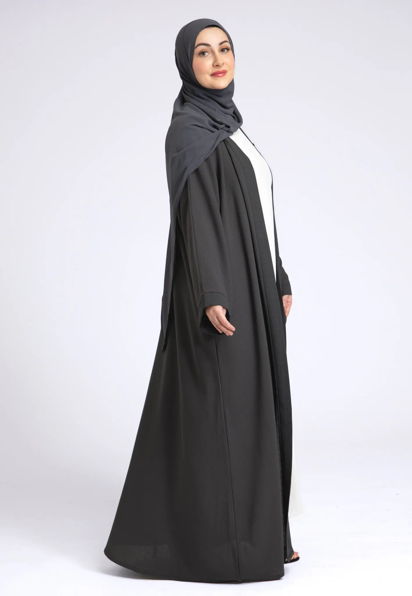 Charcoal Grey Linen Open Abaya