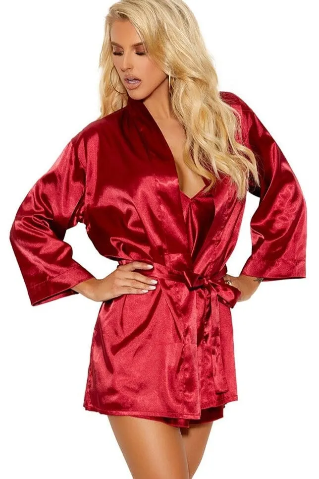 Charmeuse Kimono 3/4 Sleeves Robe With Belt
