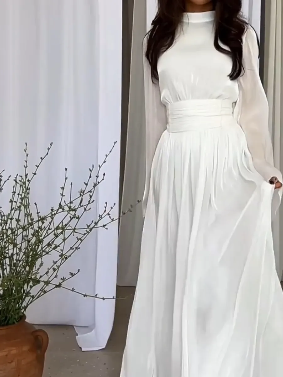 Chic Maxi Dress with Bow Tie Belt and Pleated Details