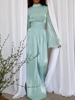 Chic Maxi Dress with Bow Tie Belt and Pleated Details