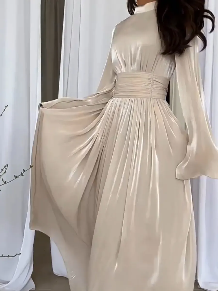 Chic Maxi Dress with Bow Tie Belt and Pleated Details